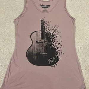 Hard Rock Pink Tank Top with Guitar Design